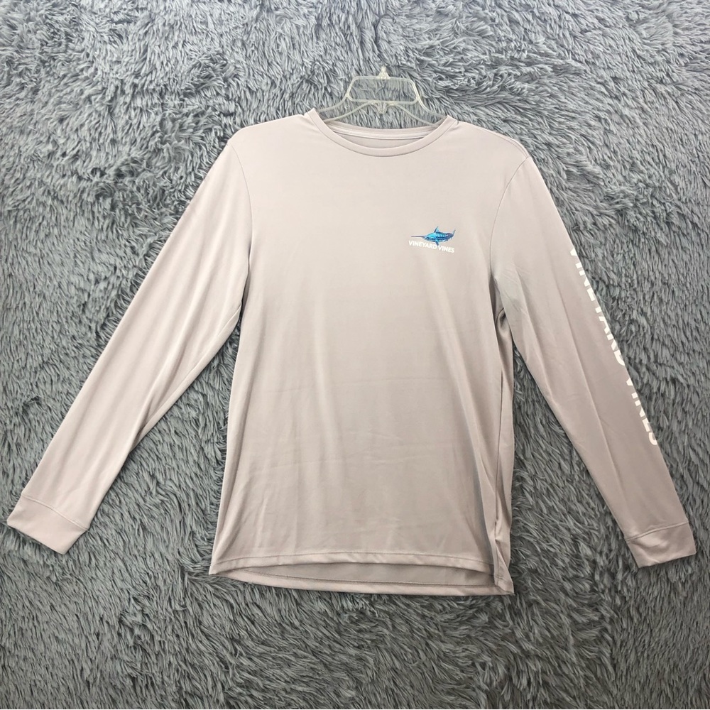 Vineyard Vines Shirt Mens Small Logo Spellout Gray Long Sleeve